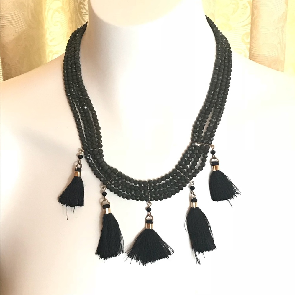 Statement necklace black w/tassels fashion fantasy